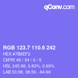 カラーコード: RGB 123.7 110.6 242 | qconv.com