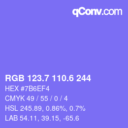 カラーコード: RGB 123.7 110.6 244 | qconv.com