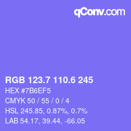 カラーコード: RGB 123.7 110.6 245 | qconv.com