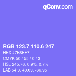 カラーコード: RGB 123.7 110.6 247 | qconv.com