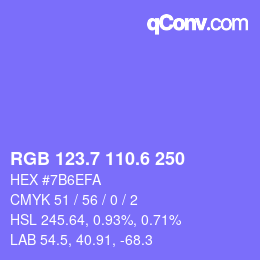 カラーコード: RGB 123.7 110.6 250 | qconv.com