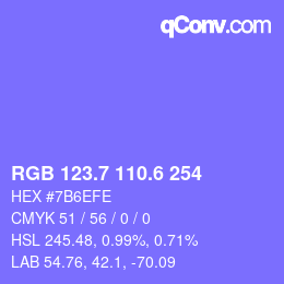 カラーコード: RGB 123.7 110.6 254 | qconv.com