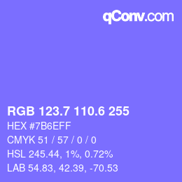 カラーコード: RGB 123.7 110.6 255 | qconv.com