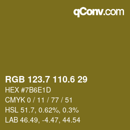 カラーコード: RGB 123.7 110.6 29 | qconv.com