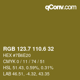 カラーコード: RGB 123.7 110.6 32 | qconv.com