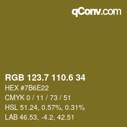 カラーコード: RGB 123.7 110.6 34 | qconv.com