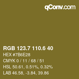 カラーコード: RGB 123.7 110.6 40 | qconv.com
