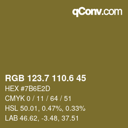 カラーコード: RGB 123.7 110.6 45 | qconv.com