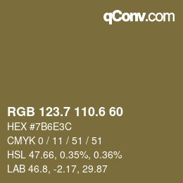 カラーコード: RGB 123.7 110.6 60 | qconv.com