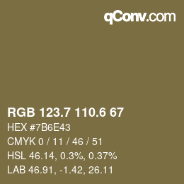 カラーコード: RGB 123.7 110.6 67 | qconv.com