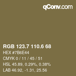 カラーコード: RGB 123.7 110.6 68 | qconv.com