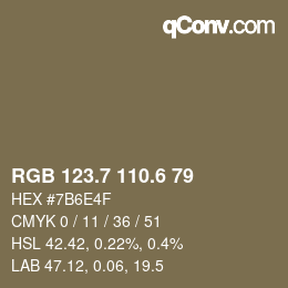 カラーコード: RGB 123.7 110.6 79 | qconv.com