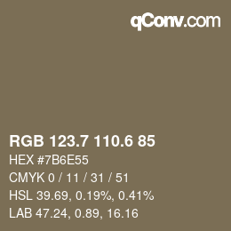 カラーコード: RGB 123.7 110.6 85 | qconv.com