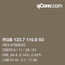 カラーコード: RGB 123.7 110.6 93 | qconv.com