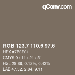 カラーコード: RGB 123.7 110.6 97.6 | qconv.com