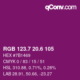 カラーコード: RGB 123.7 20.6 105 | qconv.com