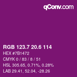 カラーコード: RGB 123.7 20.6 114 | qconv.com