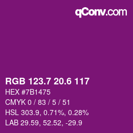 カラーコード: RGB 123.7 20.6 117 | qconv.com