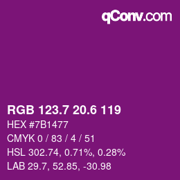 カラーコード: RGB 123.7 20.6 119 | qconv.com