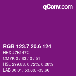カラーコード: RGB 123.7 20.6 124 | qconv.com