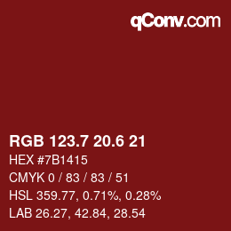 カラーコード: RGB 123.7 20.6 21 | qconv.com