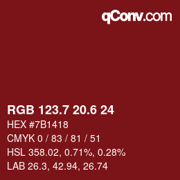 カラーコード: RGB 123.7 20.6 24 | qconv.com