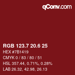 カラーコード: RGB 123.7 20.6 25 | qconv.com