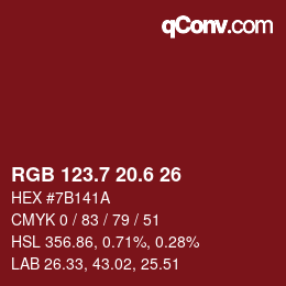 カラーコード: RGB 123.7 20.6 26 | qconv.com