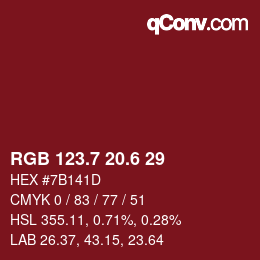 カラーコード: RGB 123.7 20.6 29 | qconv.com