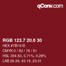 カラーコード: RGB 123.7 20.6 30 | qconv.com