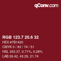 カラーコード: RGB 123.7 20.6 32 | qconv.com