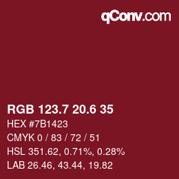 カラーコード: RGB 123.7 20.6 35 | qconv.com