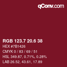カラーコード: RGB 123.7 20.6 38 | qconv.com