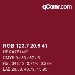 カラーコード: RGB 123.7 20.6 41 | qconv.com