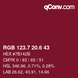 カラーコード: RGB 123.7 20.6 43 | qconv.com