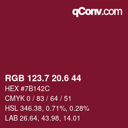 カラーコード: RGB 123.7 20.6 44 | qconv.com