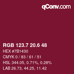 カラーコード: RGB 123.7 20.6 48 | qconv.com