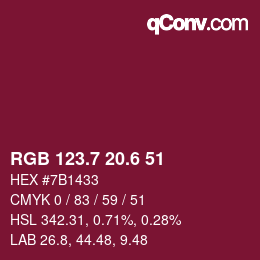 カラーコード: RGB 123.7 20.6 51 | qconv.com