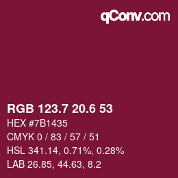カラーコード: RGB 123.7 20.6 53 | qconv.com
