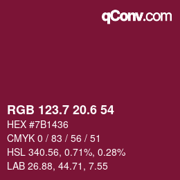 カラーコード: RGB 123.7 20.6 54 | qconv.com