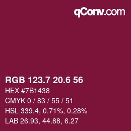 カラーコード: RGB 123.7 20.6 56 | qconv.com