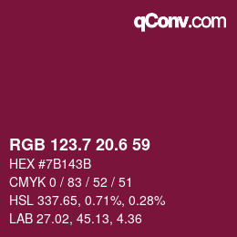カラーコード: RGB 123.7 20.6 59 | qconv.com