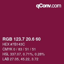 カラーコード: RGB 123.7 20.6 60 | qconv.com