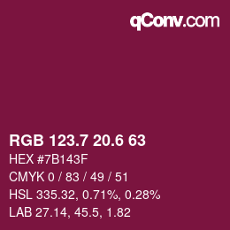 カラーコード: RGB 123.7 20.6 63 | qconv.com