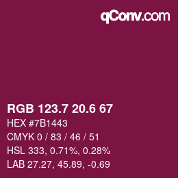 カラーコード: RGB 123.7 20.6 67 | qconv.com