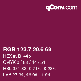 カラーコード: RGB 123.7 20.6 69 | qconv.com