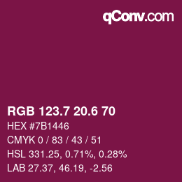 カラーコード: RGB 123.7 20.6 70 | qconv.com