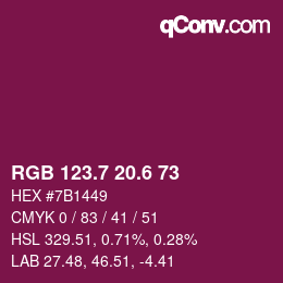 カラーコード: RGB 123.7 20.6 73 | qconv.com