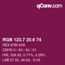 カラーコード: RGB 123.7 20.6 74 | qconv.com