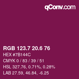 カラーコード: RGB 123.7 20.6 76 | qconv.com